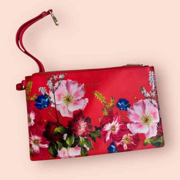 TED BAKER Womens Red Floral Cosmetic Pouch Bag - Picture 1 of 7